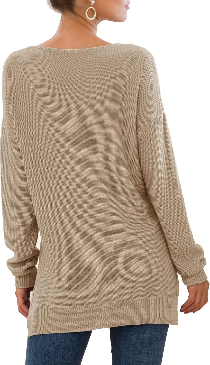 imageGRECERELLE Pull dcontract en tricot pour femme avec col en V et manches longues08 Kaki