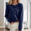 2025 – Cardigan Femme Pull Classique Col Rond Col Boutonné Tricot Avant Ouvert Cardigan Manches Chauve-souris Femme(Bleu Foncé)