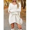 Saodimallsu Robe pull pour femme – Col en V – Pull en tricot surdimensionné – Élégant et chaud – En maille côtelée – Décontractée – Pour l&rsquo;automne et l&rsquo;hiver(Blanc)