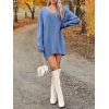 Saodimallsu Robe pull pour femme – Col en V – Pull en tricot surdimensionné – Élégant et chaud – En maille côtelée – Décontractée – Pour l&rsquo;automne et l&rsquo;hiver(Bleu)