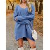 Saodimallsu Robe pull pour femme – Col en V – Pull en tricot surdimensionné – Élégant et chaud – En maille côtelée – Décontractée – Pour l&rsquo;automne et l&rsquo;hiver(Bleu)