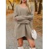 Saodimallsu Robe pull pour femme – Col en V – Pull en tricot surdimensionné – Élégant et chaud – En maille côtelée – Décontractée – Pour l&rsquo;automne et l&rsquo;hiver(Kaki)