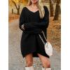 Saodimallsu Robe pull pour femme – Col en V – Pull en tricot surdimensionné – Élégant et chaud – En maille côtelée – Décontractée – Pour l&rsquo;automne et l&rsquo;hiver(Noir)