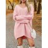 Saodimallsu Robe pull pour femme – Col en V – Pull en tricot surdimensionné – Élégant et chaud – En maille côtelée – Décontractée – Pour l&rsquo;automne et l&rsquo;hiver(Rose)