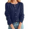 2025 – Cardigan Femme Pull Classique Col Rond Col Boutonné Tricot Avant Ouvert Cardigan Manches Chauve-souris Femme(Bleu Foncé)
