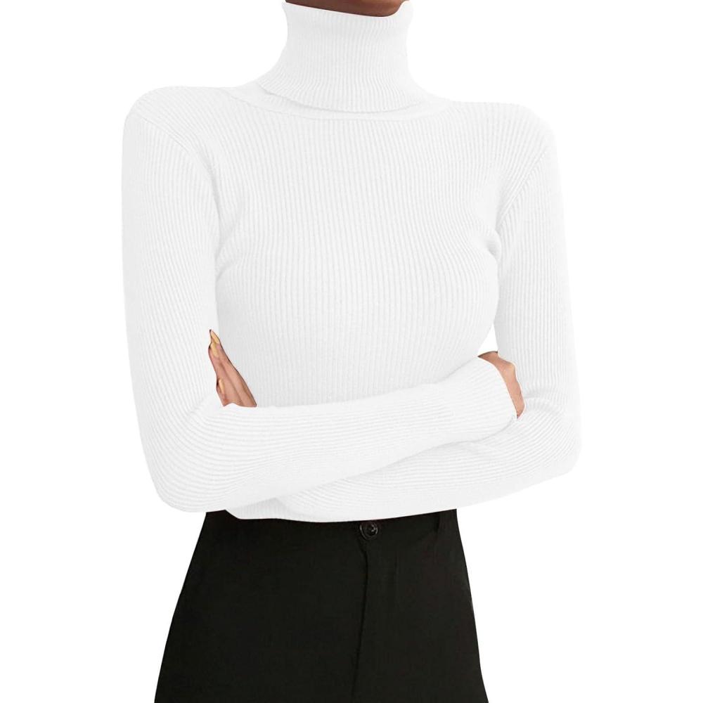 imageLegging col roul manches longues pour femme Automne Hiver 2022 Pull en tricot serr avec un pull noir fin sous le revers Chemise thermique manches longues pour hommeBlanc