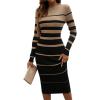 shownicer Robe Pull Femmes Casual Robe en Tricot Rayures Manches Longues A-Line Midi Robe Automne et Hiver Chandail Tricot Robe(A Noir)
