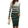 shownicer Robe Pull Femmes Casual Robe en Tricot Rayures Manches Longues A-Line Midi Robe Automne et Hiver Chandail Tricot Robe(A Vert)