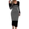 shownicer Robe Pull Femmes Casual Robe en Tricot Rayures Manches Longues A-Line Midi Robe Automne et Hiver Chandail Tricot Robe(B Noir)