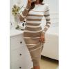 shownicer Robe Pull Femmes Casual Robe en Tricot Rayures Manches Longues A-Line Midi Robe Automne et Hiver Chandail Tricot Robe(A Kaki)