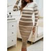 shownicer Robe Pull Femmes Casual Robe en Tricot Rayures Manches Longues A-Line Midi Robe Automne et Hiver Chandail Tricot Robe(A Kaki)