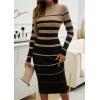 shownicer Robe Pull Femmes Casual Robe en Tricot Rayures Manches Longues A-Line Midi Robe Automne et Hiver Chandail Tricot Robe(A Noir)