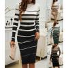 shownicer Robe Pull Femmes Casual Robe en Tricot Rayures Manches Longues A-Line Midi Robe Automne et Hiver Chandail Tricot Robe(A Noir)