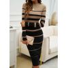 shownicer Robe Pull Femmes Casual Robe en Tricot Rayures Manches Longues A-Line Midi Robe Automne et Hiver Chandail Tricot Robe(A Noir)