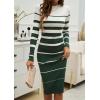 shownicer Robe Pull Femmes Casual Robe en Tricot Rayures Manches Longues A-Line Midi Robe Automne et Hiver Chandail Tricot Robe(A Vert)