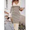 shownicer Robe Pull Femmes Casual Robe en Tricot Rayures Manches Longues A-Line Midi Robe Automne et Hiver Chandail Tricot Robe(B Abricot)