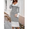 shownicer Robe Pull Femmes Casual Robe en Tricot Rayures Manches Longues A-Line Midi Robe Automne et Hiver Chandail Tricot Robe(B Blanc)