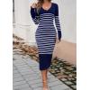 shownicer Robe Pull Femmes Casual Robe en Tricot Rayures Manches Longues A-Line Midi Robe Automne et Hiver Chandail Tricot Robe(B Marine)