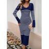 shownicer Robe Pull Femmes Casual Robe en Tricot Rayures Manches Longues A-Line Midi Robe Automne et Hiver Chandail Tricot Robe(B Marine)