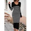 shownicer Robe Pull Femmes Casual Robe en Tricot Rayures Manches Longues A-Line Midi Robe Automne et Hiver Chandail Tricot Robe(B Noir)
