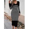 shownicer Robe Pull Femmes Casual Robe en Tricot Rayures Manches Longues A-Line Midi Robe Automne et Hiver Chandail Tricot Robe(B Noir)