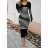 shownicer Robe Pull Femmes Casual Robe en Tricot Rayures Manches Longues A-Line Midi Robe Automne et Hiver Chandail Tricot Robe(B Noir)