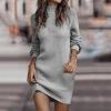 Generisch Robe pull d&rsquo;hiver à manches longues et col roulé – Couleur unie – Décontractée – 2025(Gris)