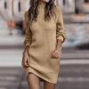 Generisch Robe pull d&rsquo;hiver à manches longues et col roulé – Couleur unie – Décontractée – 2025(Kaki)