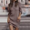 Generisch Robe pull d&rsquo;hiver à manches longues et col roulé – Couleur unie – Décontractée – 2025(Marron)