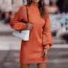 Generisch Robe pull d&rsquo;hiver à manches longues et col roulé – Couleur unie – Décontractée – 2025(Orange)
