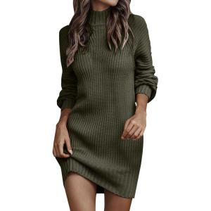 Generisch Robe pull d&rsquo;hiver à manches longues et col roulé – Couleur unie – Décontractée – 2025(Vert)