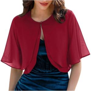 Generisch Veste à clip élégante pour femme – Cardigan en soie matelassée – Manches fines – Veste élégante – Cardigan de mariage – Robe de plage – Veste de survêtement pour femme(Rouge)