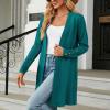 Cardigan femme long, décontracté cardigan femme mi-long uni cardigan avec boutons femmes automne manches longues veste fine légère élégante manteau en tricot chaud(Vert Armée.)