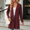 Cardigan femme long, décontracté cardigan femme mi-long uni cardigan avec boutons femmes automne manches longues veste fine légère élégante manteau en tricot chaud(Rouge)