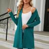 Cardigan femme long, décontracté cardigan femme mi-long uni cardigan avec boutons femmes automne manches longues veste fine légère élégante manteau en tricot chaud(Vert Armée.)