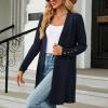 Cardigan femme long, décontracté cardigan femme mi-long uni cardigan avec boutons femmes automne manches longues veste fine légère élégante manteau en tricot chaud(Marine)