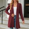 Cardigan femme long, décontracté cardigan femme mi-long uni cardigan avec boutons femmes automne manches longues veste fine légère élégante manteau en tricot chaud(Rouge)