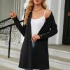 Cardigan femme long, décontracté cardigan femme mi-long uni cardigan avec boutons femmes automne manches longues veste fine légère élégante manteau en tricot chaud(Noir)
