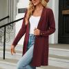 Cardigan femme long, décontracté cardigan femme mi-long uni cardigan avec boutons femmes automne manches longues veste fine légère élégante manteau en tricot chaud(Rouge)