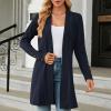 Cardigan femme long, décontracté cardigan femme mi-long uni cardigan avec boutons femmes automne manches longues veste fine légère élégante manteau en tricot chaud(Marine)