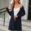 Cardigan femme long, décontracté cardigan femme mi-long uni cardigan avec boutons femmes automne manches longues veste fine légère élégante manteau en tricot chaud(Marine)