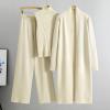 Ensemble 3 pièces Femme Tricoté – Cardigan Long, Débardeur & Pantalon Large – Chaud Automne Maison(A- Beige)