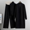 Ensemble 3 pièces Femme Tricoté – Cardigan Long, Débardeur & Pantalon Large – Chaud Automne Maison(A- Le noir)