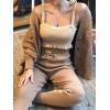 Minetom Survêtement Femme Combinaison Ensembles Deux Pièces Manches Longues Tricoté Chandail Pull Gilet Cardigan et Pantalon 2pcs(Kaki)