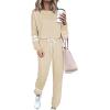 Survêtement 2 pièces pour femme – Ensemble de 2 pièces – Tenue de loisirs – Survêtement de sport – Colorblock – Sweat-shirt + pantalon de jogging – Vêtements de sport(N021 Kaki)