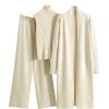 Ensemble 3 pièces Femme Tricoté – Cardigan Long, Débardeur & Pantalon Large – Chaud Automne Maison(A- Beige)