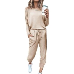 Survêtement 2 pièces pour femme – Ensemble de 2 pièces – Tenue de loisirs – Survêtement de sport – Colorblock – Sweat-shirt + pantalon de jogging – Vêtements de sport(N01 Kaki)
