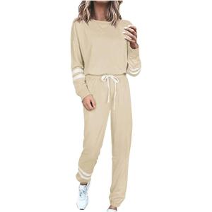 Survêtement 2 pièces pour femme – Ensemble de 2 pièces – Tenue de loisirs – Survêtement de sport – Colorblock – Sweat-shirt + pantalon de jogging – Vêtements de sport(N021 Kaki)