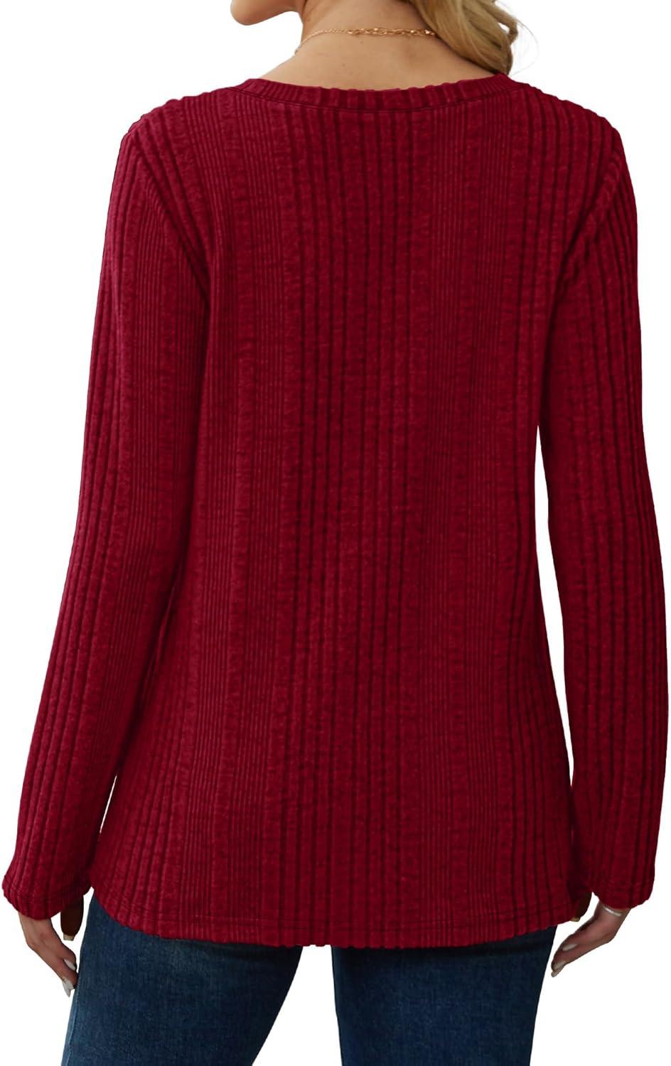image:imagePull Femme Col V Tricot Pull Manches Longues Sweat Lger Uni Haut Automne Hiver 2025Rouge Bordeaux
