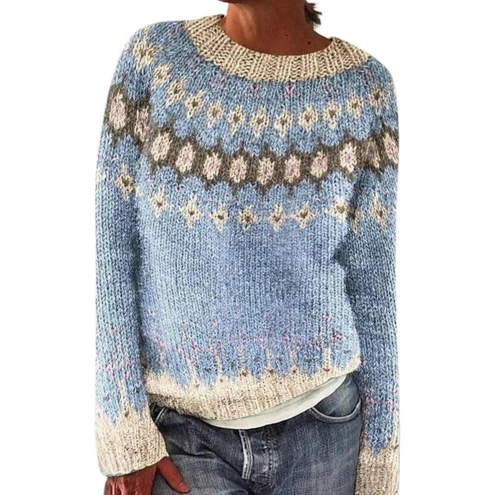 image:imagePull dhiver Femme Chaud lgant Hiver Cachemire Pull Grandes Tailles Sweatshirt avec Imprim Col Rond Confortable Pull en Laine Manches Longues Pull en Tricot Dcontract Pull en Laine S5XLBleu Clair